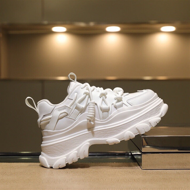 Sneakers Women's Fashion Casual Leather Lace-up Platform Footwear Nice