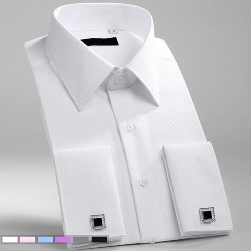 Shirt Men's French Cuff Dress Shirt 2023 New White Long Sleeve Style