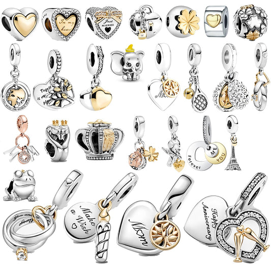 Bead New 925 Sterling Silver  Golden Heart-Shaped Women Jewelry Beauty