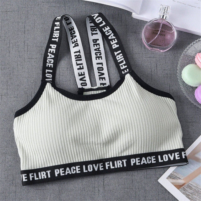 Bra Sport Cropped Top Push Up Running Yoga Bra Cotton Letters Sport To