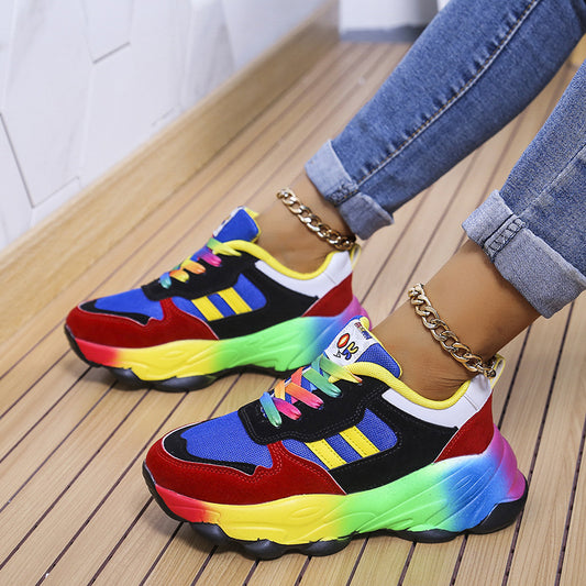 Sneakers Women's Fashion Thick Bottom Colorful Front Lace-up Design Ni