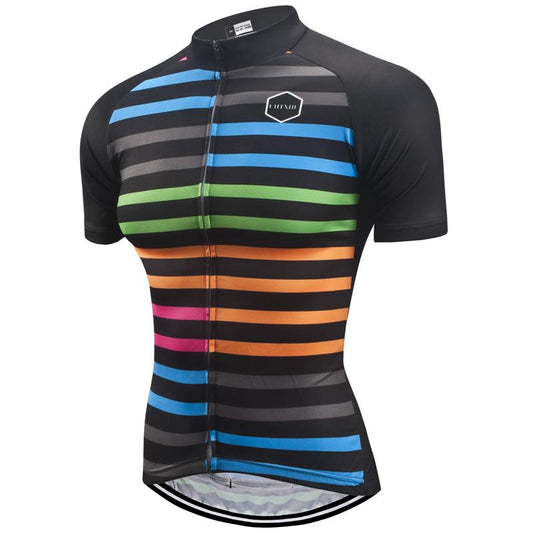 Cycling Short Sleeve  Jersey Stripes Rainbow Quick-dry Champion Winner