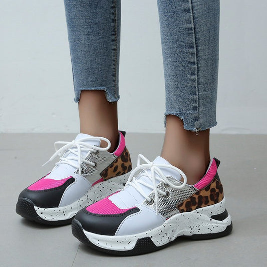 Sneakers Leopard Print Women Lace Up Walking Running Sports Shoes Nice