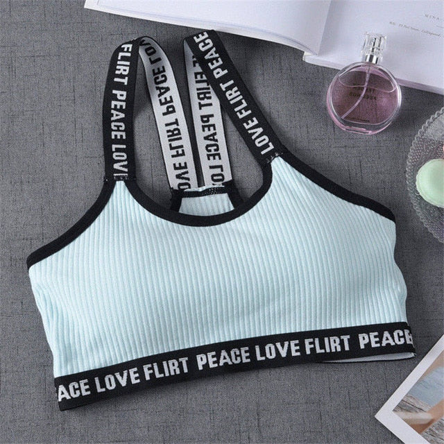 Bra Sport Cropped Top Push Up Running Yoga Bra Cotton Letters Sport To