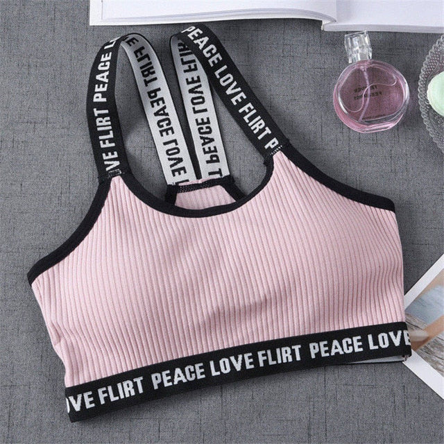 Bra Sport Cropped Top Push Up Running Yoga Bra Cotton Letters Sport To