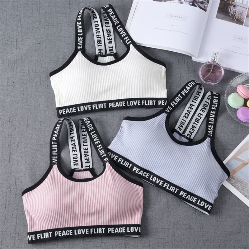 Bra Sport Cropped Top Push Up Running Yoga Bra Cotton Letters Sport To