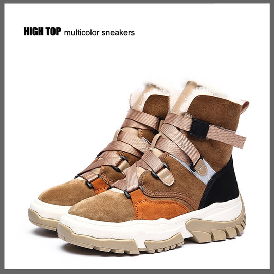 Sneakers New High Top Multi Color Motorcycle Ankle Suede Leather Casua