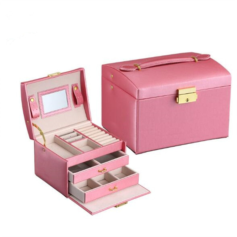 Make-Up Jewelry Box Mirrored 3-layer Large Capacity Jewelry Casket