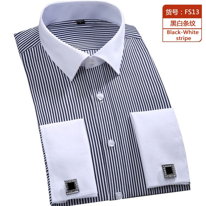 Shirt Men's French Cuff Dress Shirt 2023 New White Long Sleeve Style  