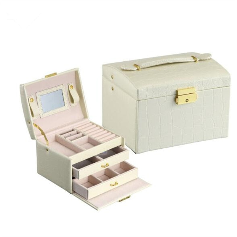 Make-Up Jewelry Box Mirrored 3-layer Large Capacity Jewelry Casket