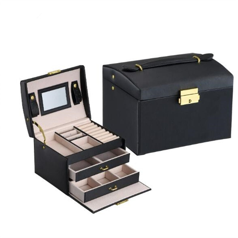 Make-Up Jewelry Box Mirrored 3-layer Large Capacity Jewelry Casket