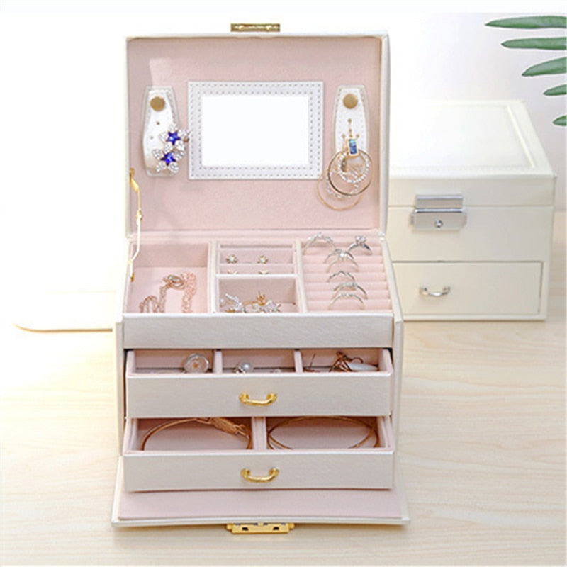 Make-Up Jewelry Box Mirrored 3-layer Large Capacity Jewelry Casket