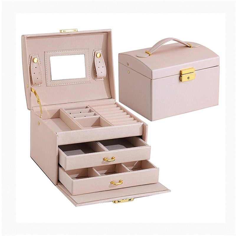 Make-Up Jewelry Box Mirrored 3-layer Large Capacity Jewelry Casket