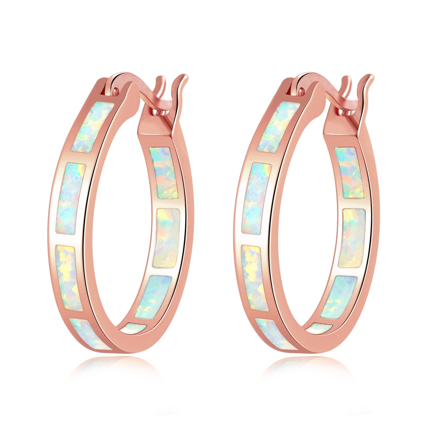 Earrings CiNily White Fire Opal Hoop  With Stone Silver Plated Small