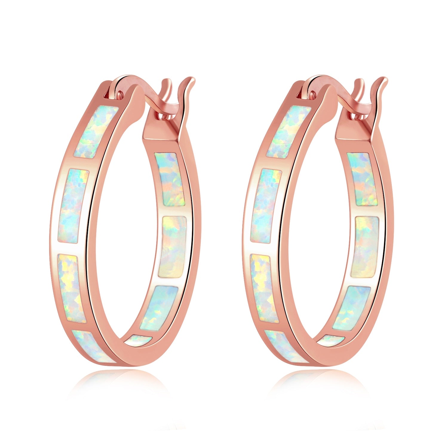 Earrings CiNily White Fire Opal Hoop  With Stone Silver Plated Small