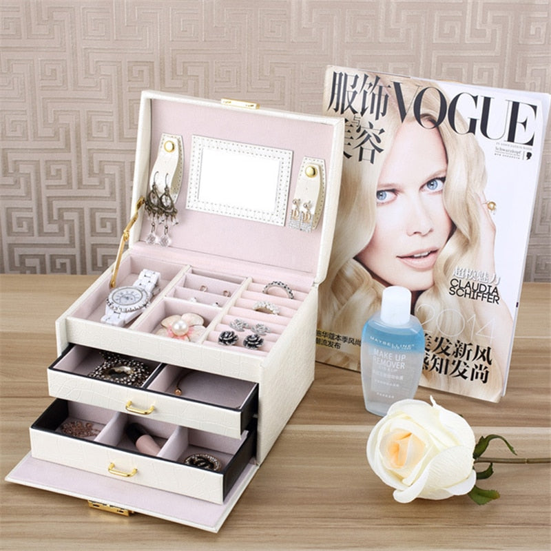 Make-Up Jewelry Box Mirrored 3-layer Large Capacity Jewelry Casket