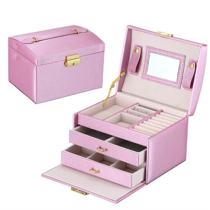 Make-Up Jewelry Box Mirrored 3-layer Large Capacity Jewelry Casket