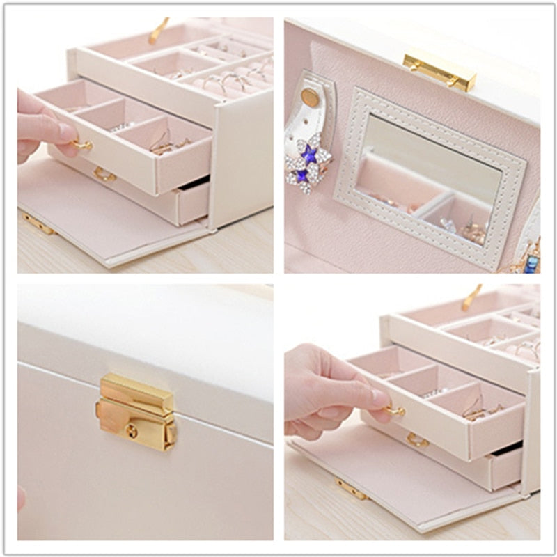 Make-Up Jewelry Box Mirrored 3-layer Large Capacity Jewelry Casket