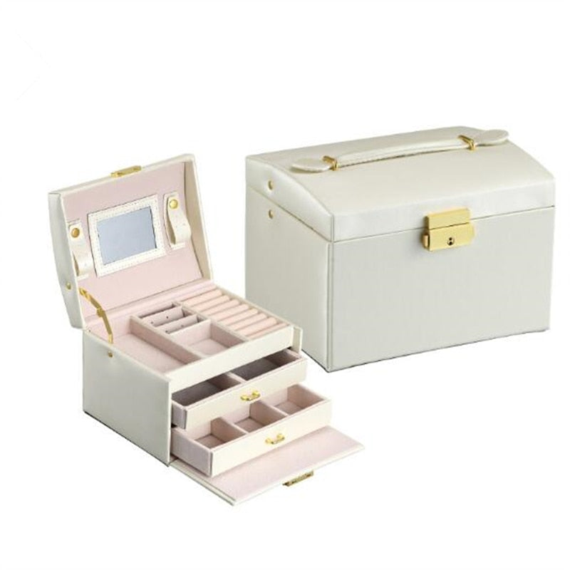 Make-Up Jewelry Box Mirrored 3-layer Large Capacity Jewelry Casket