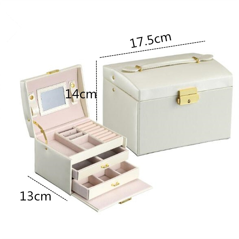 Make-Up Jewelry Box Mirrored 3-layer Large Capacity Jewelry Casket