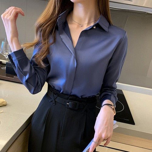 Blouse Satin Women's Shirt Long Sleeve Fashion Woman