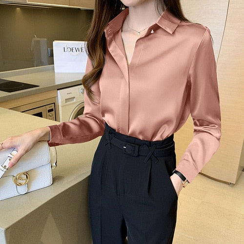 Blouse Satin Women's Shirt Long Sleeve Fashion Woman