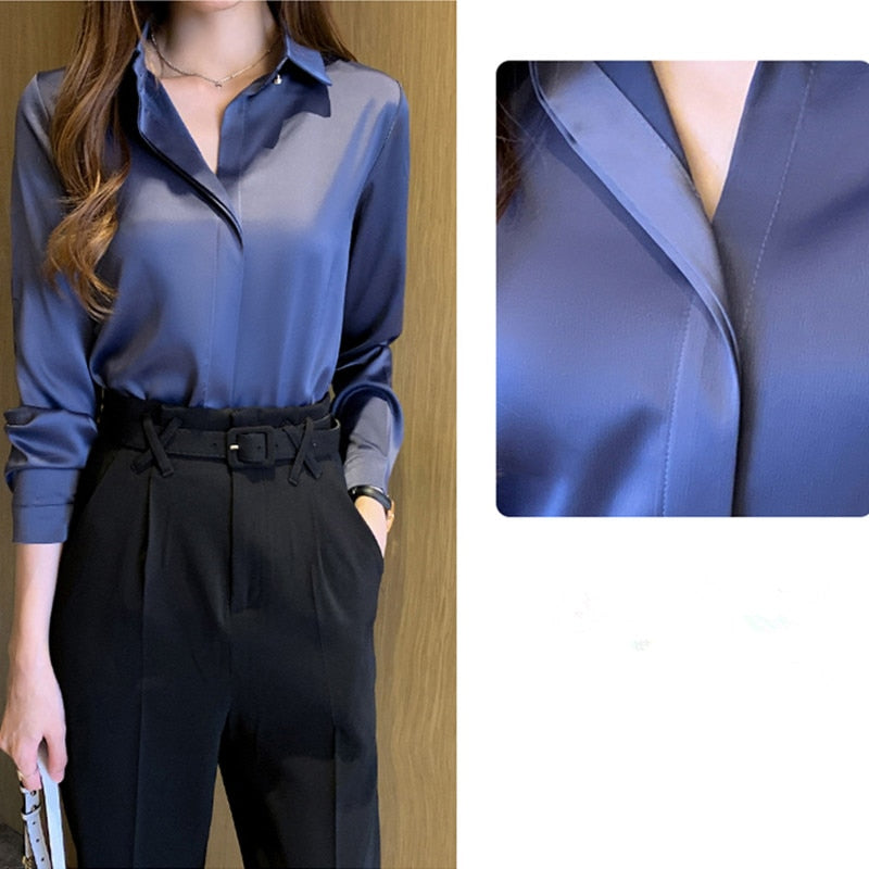 Blouse Satin Women's Shirt Long Sleeve Fashion Woman