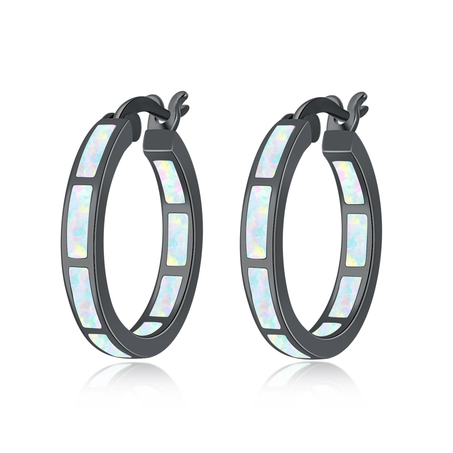 Earrings CiNily White Fire Opal Hoop  With Stone Silver Plated Small