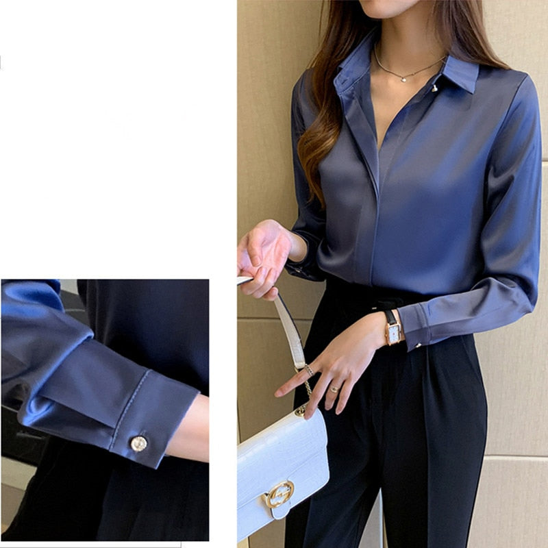 Blouse Satin Women's Shirt Long Sleeve Fashion Woman