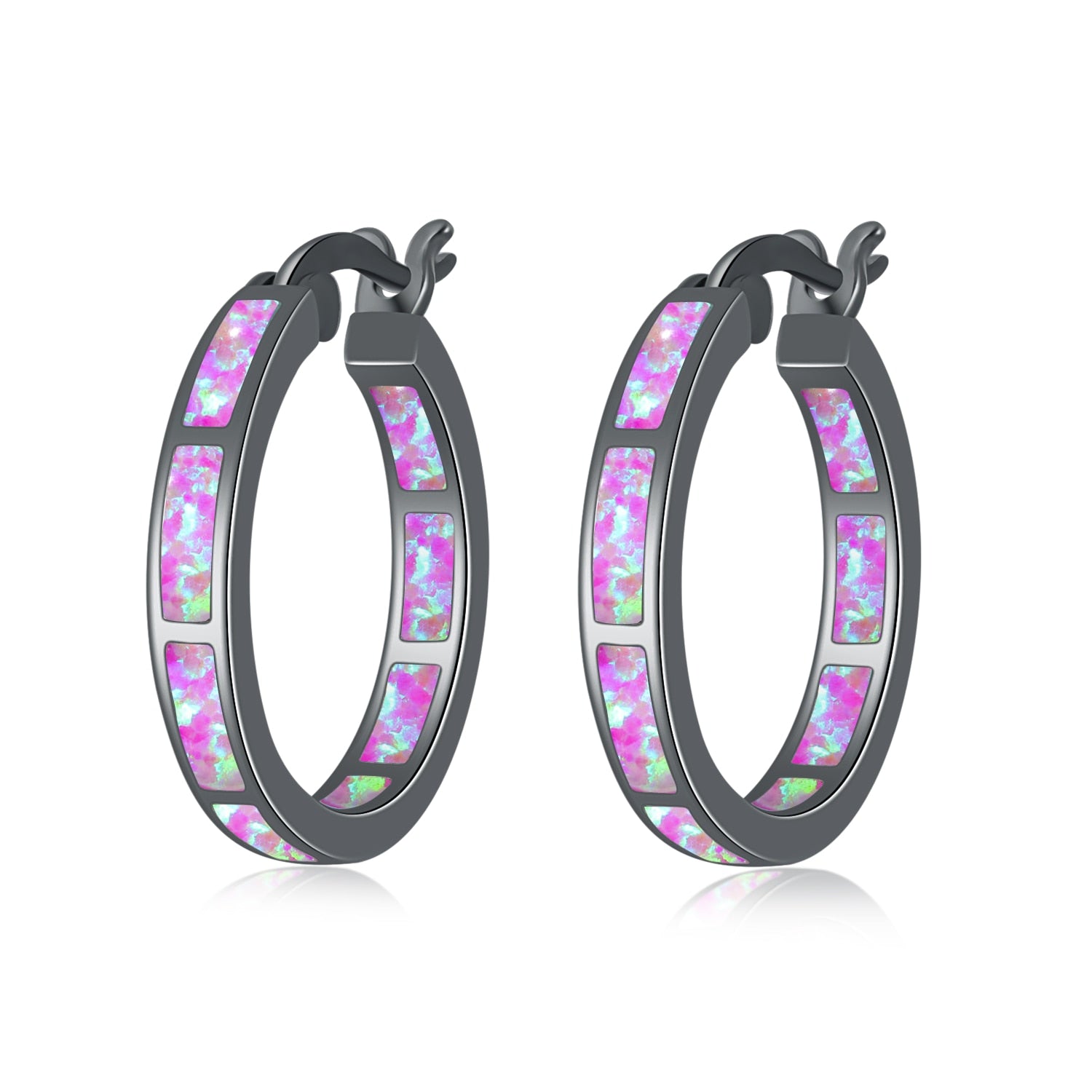 Earrings CiNily White Fire Opal Hoop  With Stone Silver Plated Small