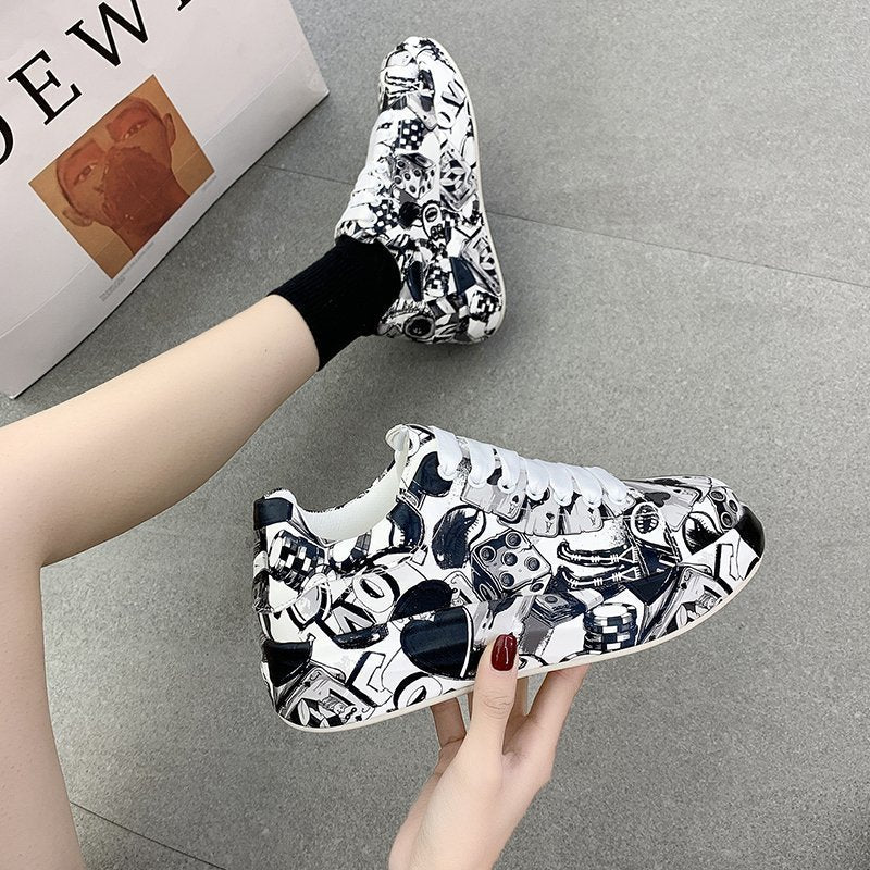 Sneakers Women's Fashion Platform Casual Shoes Painted Footwear Comfor