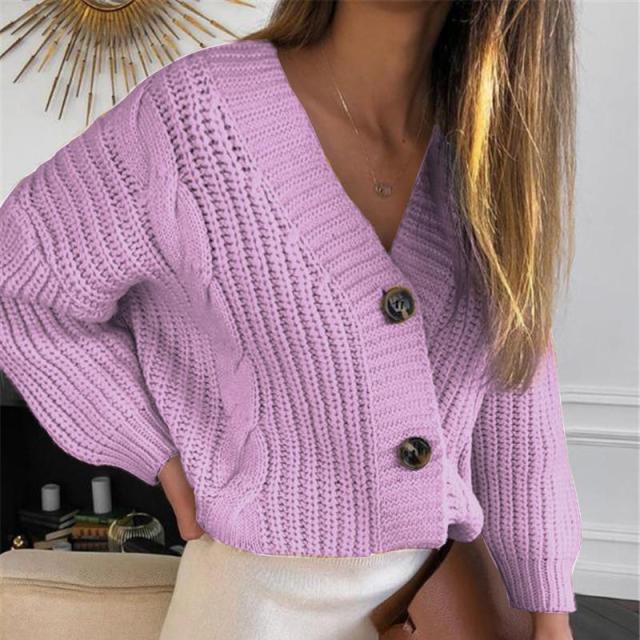 Vintage Knitted V-Neck Cardigan Warm Style Design Fashion Woman Wearab