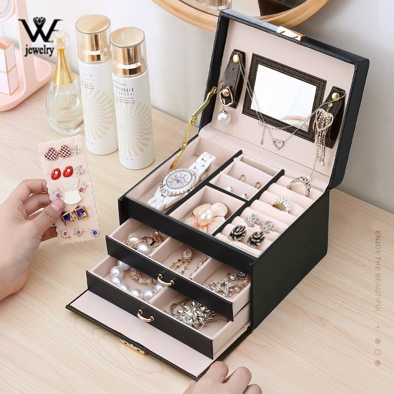 Make-Up Jewelry Box Mirrored 3-layer Large Capacity Jewelry Casket