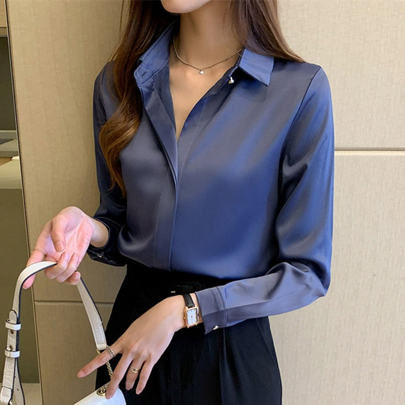 Blouse Satin Women's Shirt Long Sleeve Fashion Woman