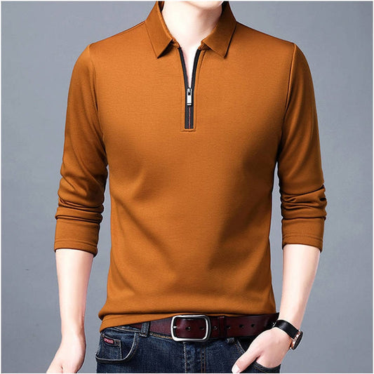 Polo Men's Solid Shirt Lapel Long-sleeved Polos Shirt Design Style Wea