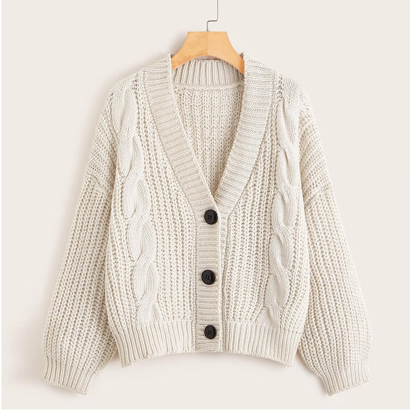 Vintage Knitted V-Neck Cardigan Warm Style Design Fashion Woman Wearab